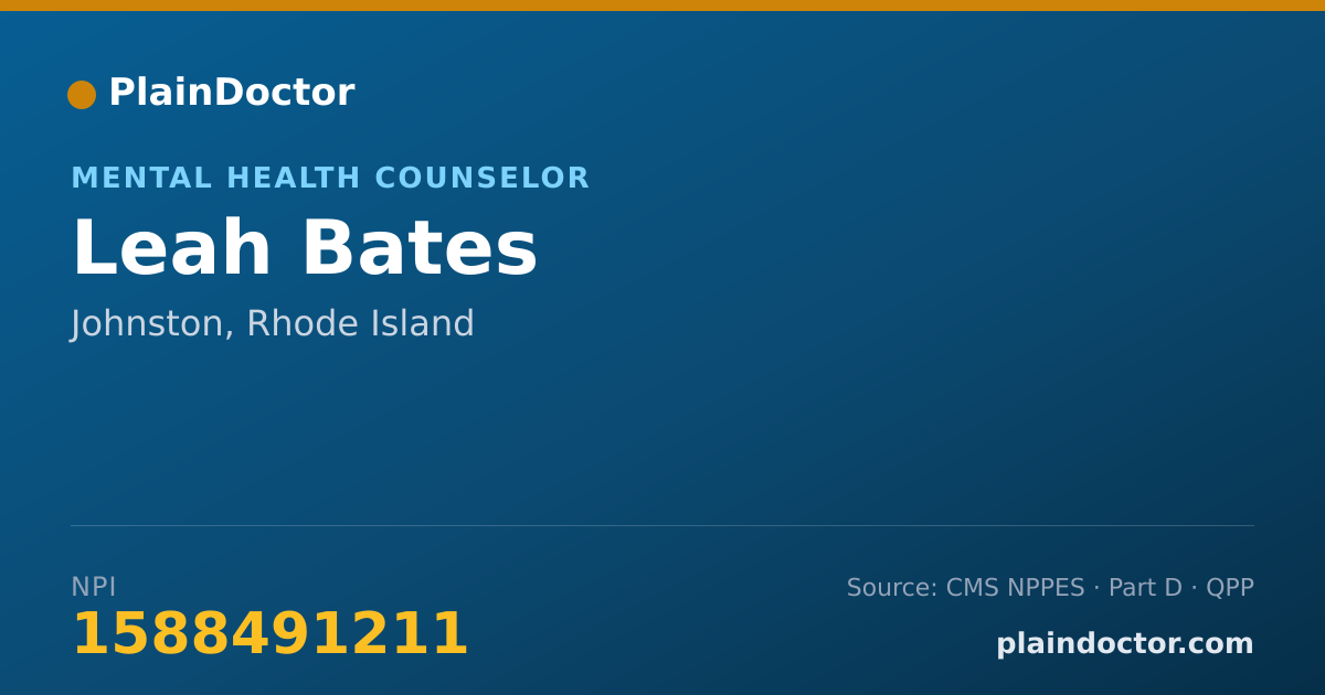Shareable card for Leah Bates - Mental Health Counselor, Johnston, RI
