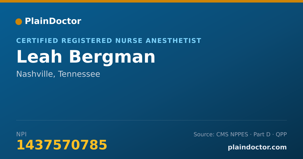 Shareable card for Leah Bergman - Certified Registered Nurse Anesthetist, Nashville, TN