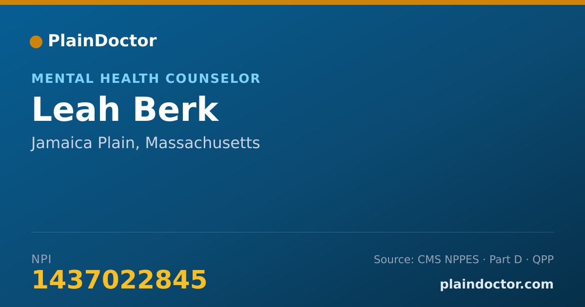 Shareable card for Leah Berk - Mental Health Counselor, Jamaica Plain, MA