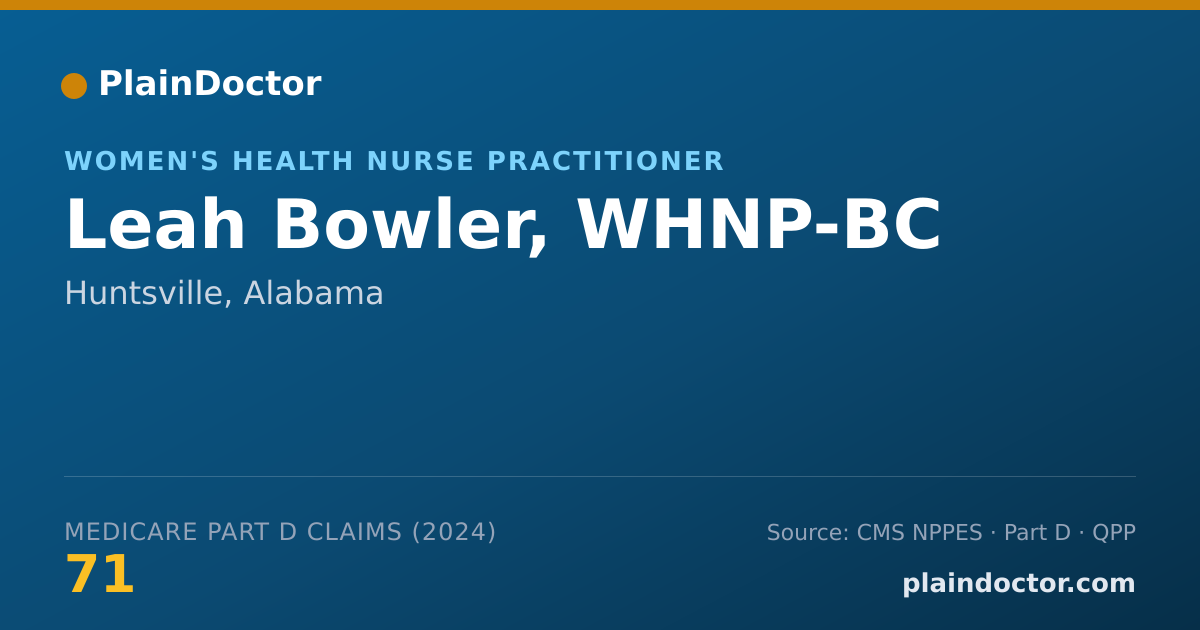 Shareable card for Leah Bowler, WHNP-BC - Women's Health Nurse Practitioner, Huntsville, AL