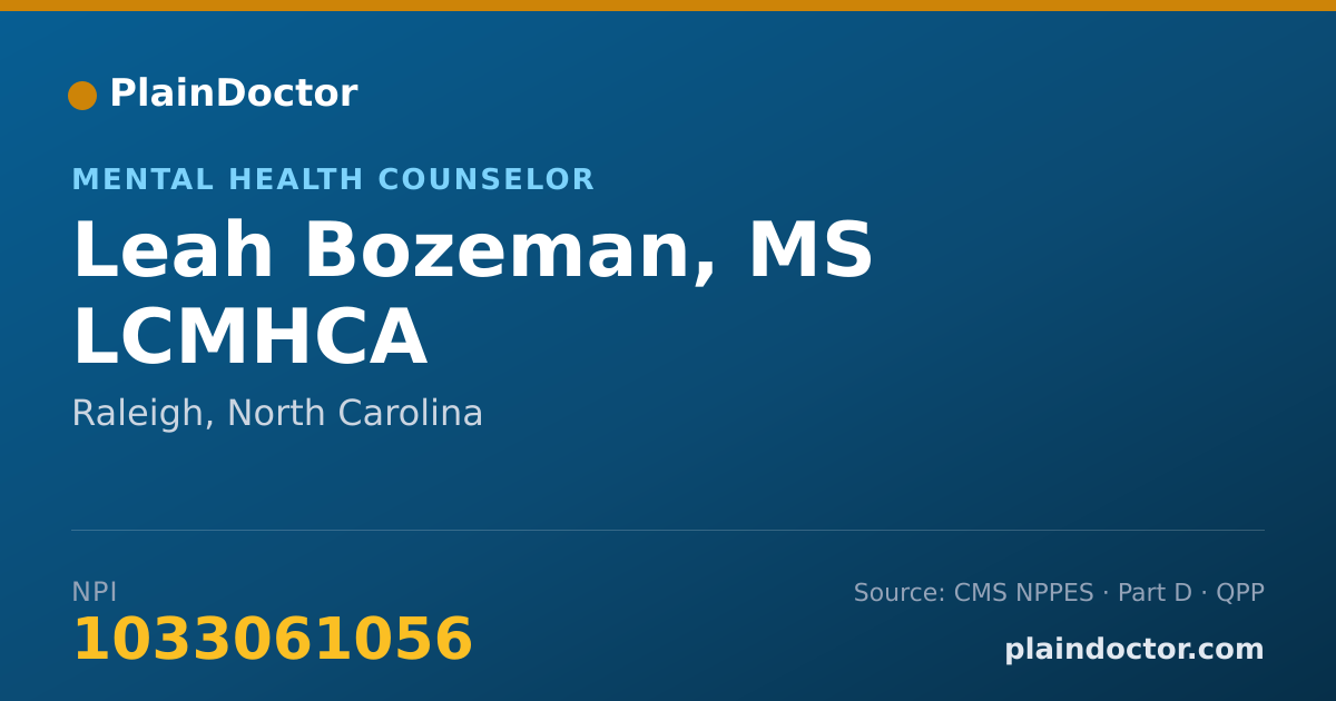 Shareable card for Leah Bozeman, MS LCMHCA - Mental Health Counselor, Raleigh, NC