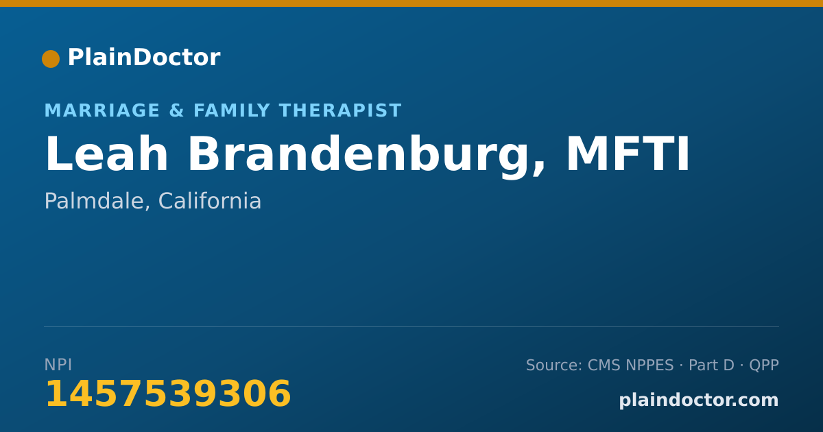 Shareable card for Leah Brandenburg, MFTI - Marriage & Family Therapist, Palmdale, CA