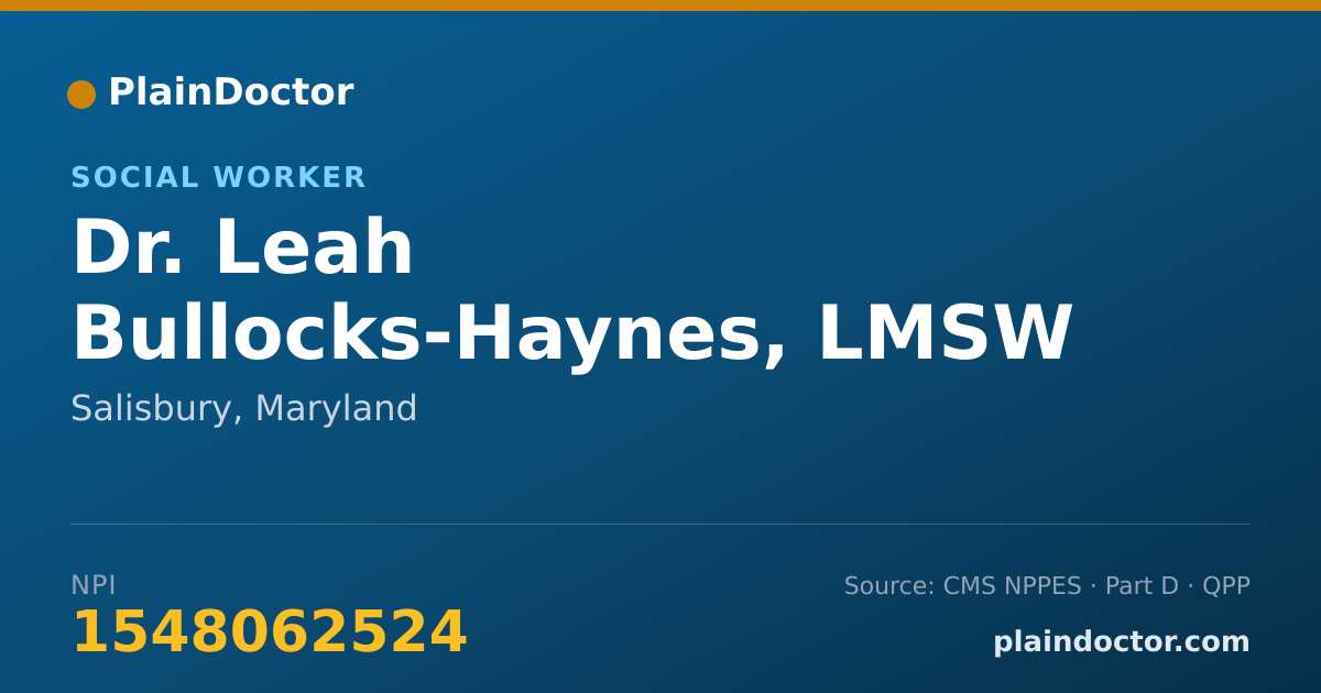 Shareable card for Leah Bullocks-Haynes, LMSW - Social Worker, Salisbury, MD