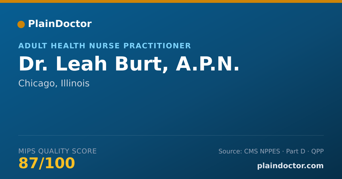 Shareable card for Leah Burt, A.P.N. - Adult Health Nurse Practitioner, Chicago, IL