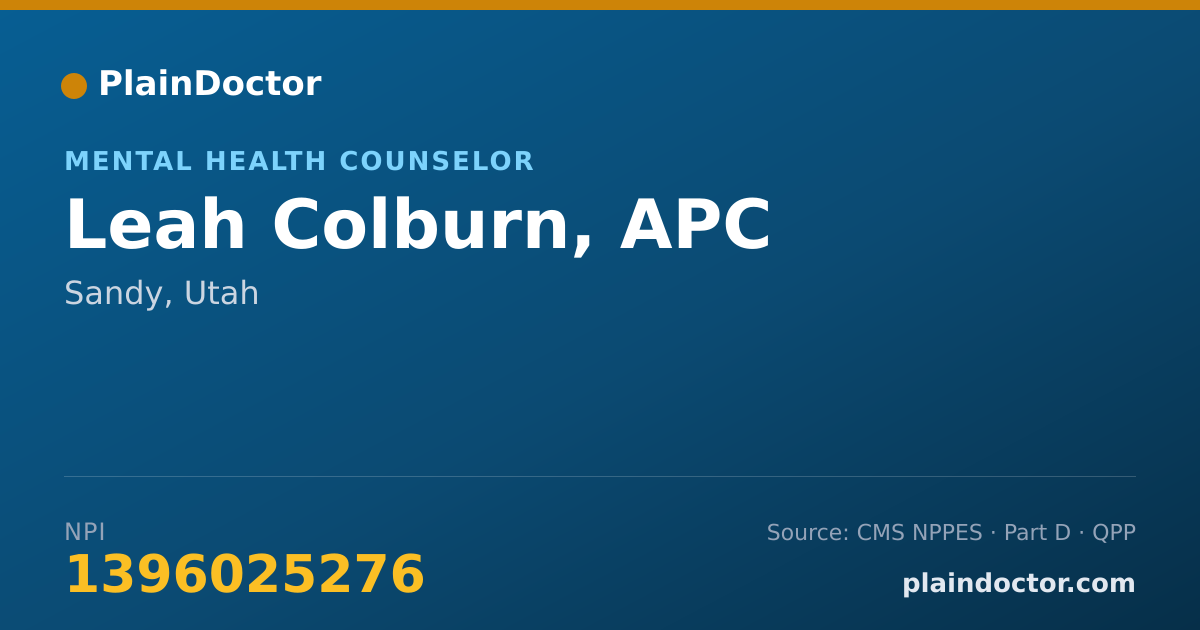 Shareable card for Leah Colburn, APC - Mental Health Counselor, Sandy, UT