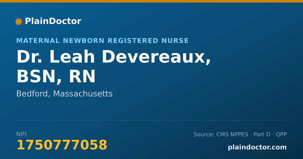 Shareable card for Leah Devereaux, BSN, RN - Maternal Newborn Registered Nurse, Bedford, MA