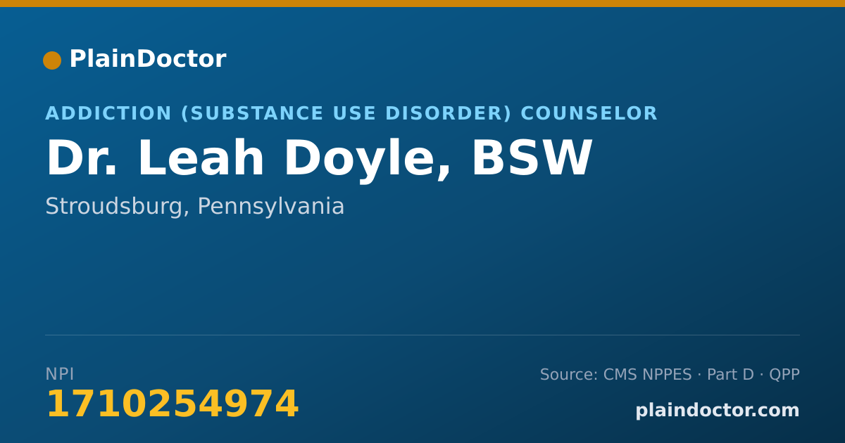Shareable card for Leah Doyle, BSW - Addiction (Substance Use Disorder) Counselor, Stroudsburg, PA