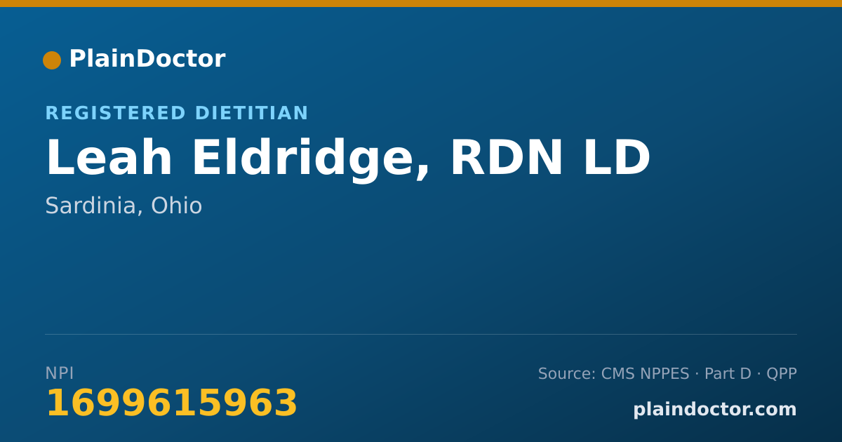 Shareable card for Leah Eldridge, RDN LD - Registered Dietitian, Sardinia, OH