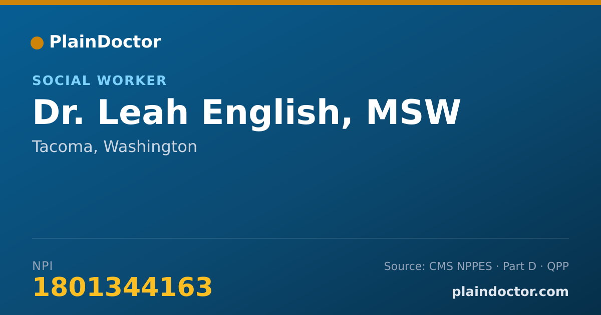 Shareable card for Leah English, MSW - Social Worker, Tacoma, WA