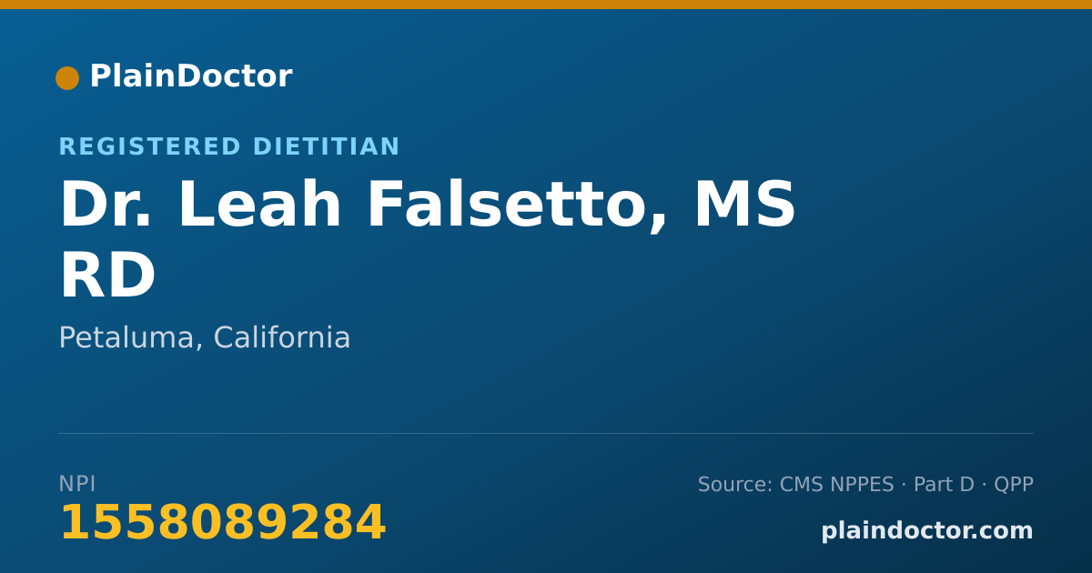 Shareable card for Leah Falsetto, MS RD - Registered Dietitian, Petaluma, CA