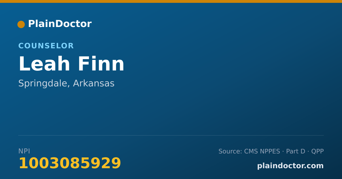 Shareable card for Leah Finn - Counselor, Springdale, AR