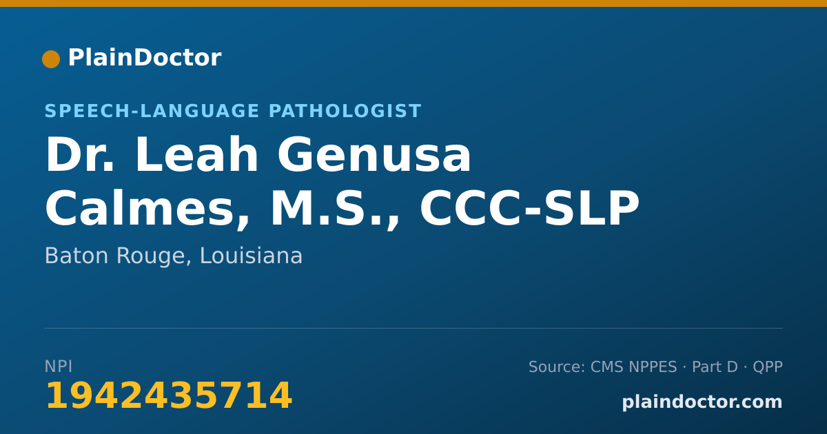 Shareable card for Leah Genusa Calmes, M.S., CCC-SLP - Speech-Language Pathologist, Baton Rouge, LA