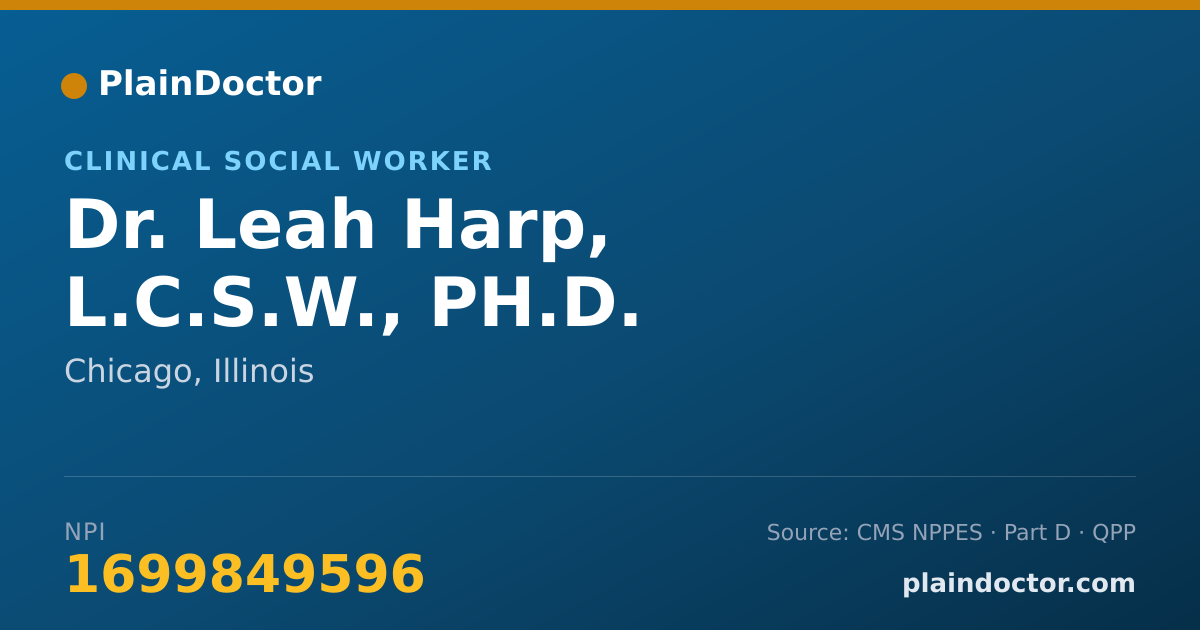 Shareable card for Leah Harp, L.C.S.W., PH.D. - Clinical Social Worker, Chicago, IL