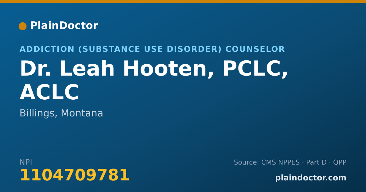 Shareable card for Leah Hooten, PCLC, ACLC - Addiction (Substance Use Disorder) Counselor, Billings, MT