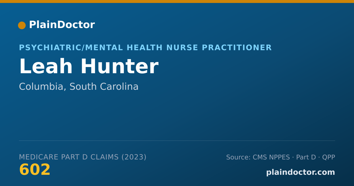 Shareable card for Leah Hunter - Psychiatric/Mental Health Nurse Practitioner, Columbia, SC