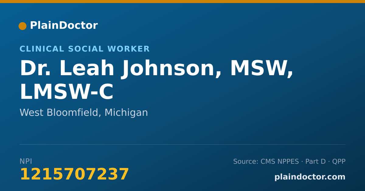 Shareable card for Leah Johnson, MSW, LMSW-C - Clinical Social Worker, West Bloomfield, MI