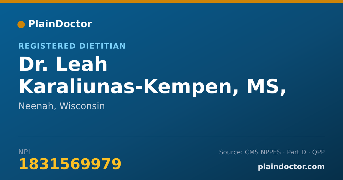 Shareable card for Leah Karaliunas-Kempen, MS, RD, CD - Registered Dietitian, Neenah, WI
