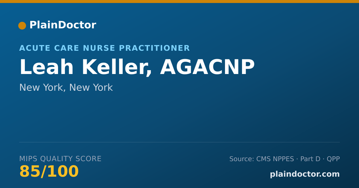 Shareable card for Leah Keller, AGACNP - Acute Care Nurse Practitioner, New York, NY