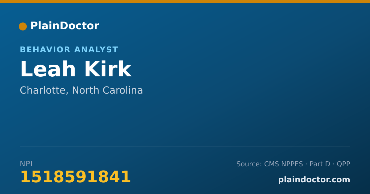 Shareable card for Leah Kirk - Behavior Analyst, Charlotte, NC