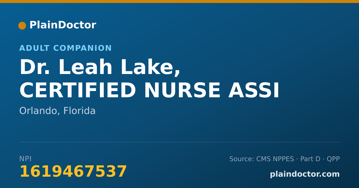 Shareable card for Leah Lake, CERTIFIED NURSE ASSI - Adult Companion, Orlando, FL