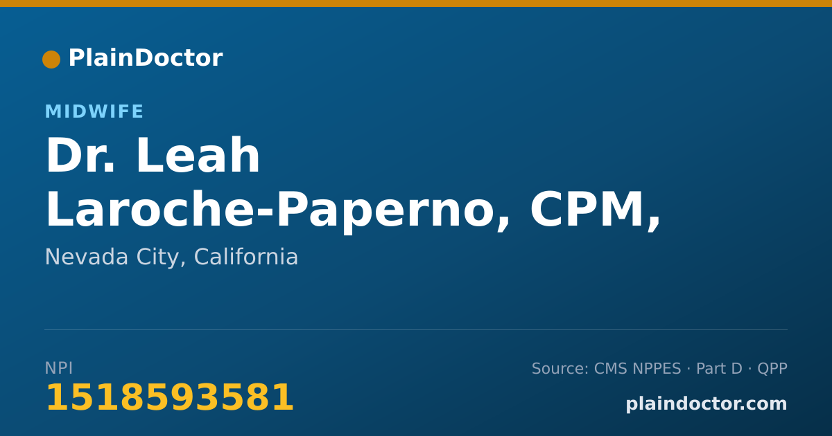 Shareable card for Leah Laroche-Paperno, CPM, LM - Midwife, Nevada City, CA