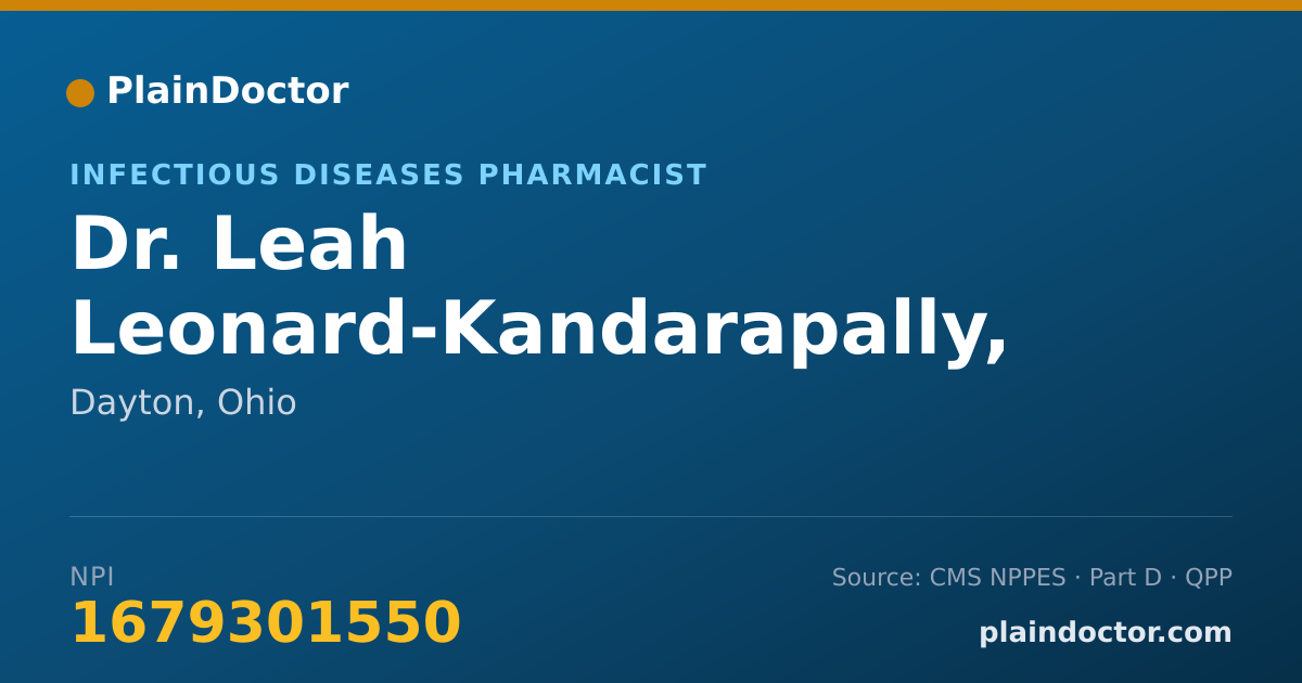 Shareable card for Leah Leonard-Kandarapally, PHARMD - Infectious Diseases Pharmacist, Dayton, OH