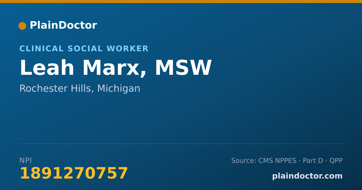 Shareable card for Leah Marx, MSW - Clinical Social Worker, Rochester Hills, MI