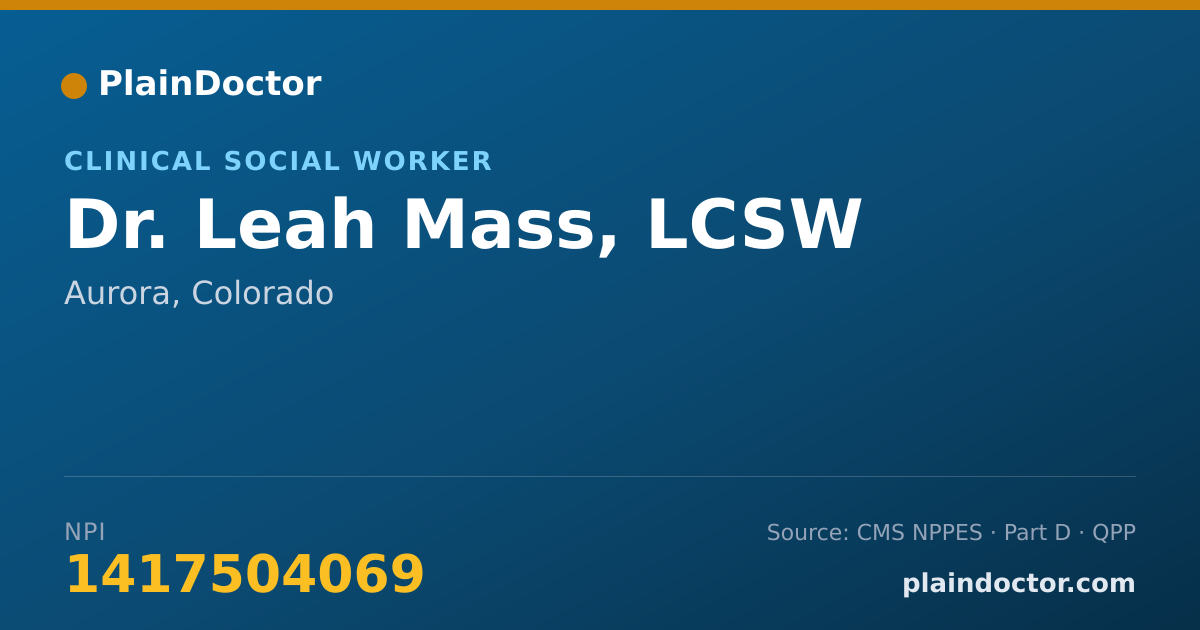 Shareable card for Leah Mass, LCSW - Clinical Social Worker, Aurora, CO
