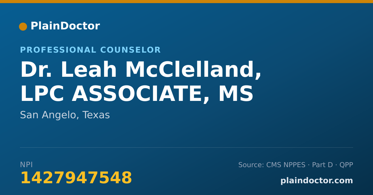 Shareable card for Leah McClelland, LPC ASSOCIATE, MS - Professional Counselor, San Angelo, TX