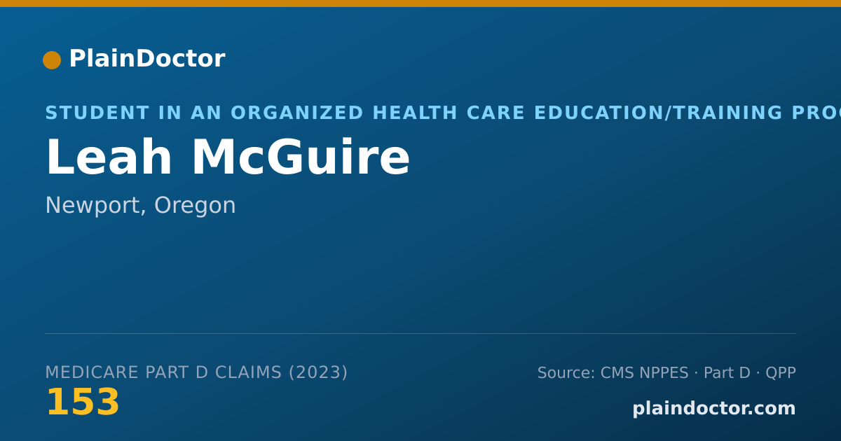 Shareable card for Leah McGuire - Student in an Organized Health Care Education/Training Program, Newport, OR