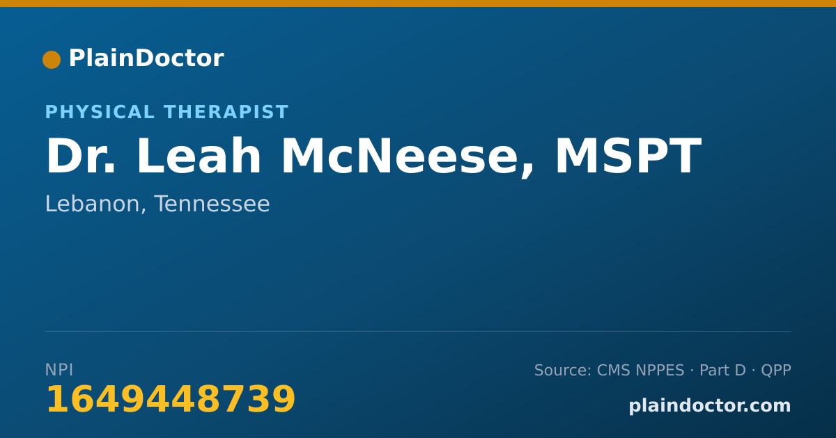 Shareable card for Leah McNeese, MSPT - Physical Therapist, Lebanon, TN