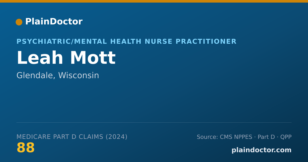 Shareable card for Leah Mott - Psychiatric/Mental Health Nurse Practitioner, Glendale, WI