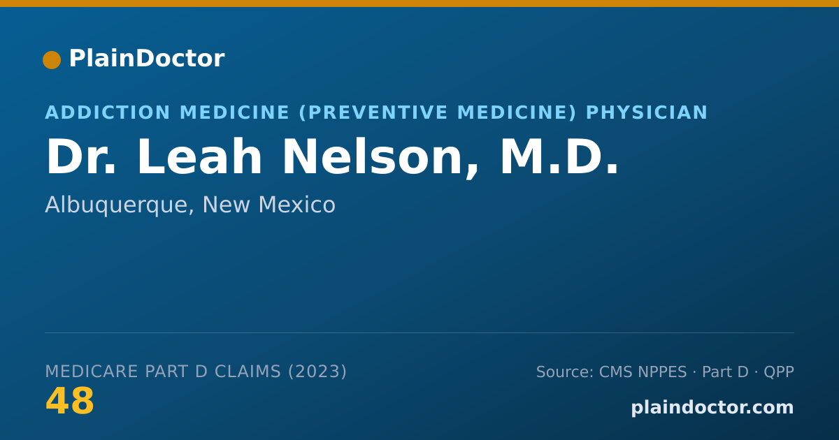 Shareable card for Leah Nelson, M.D. - Addiction Medicine (Preventive Medicine) Physician, Albuquerque, NM
