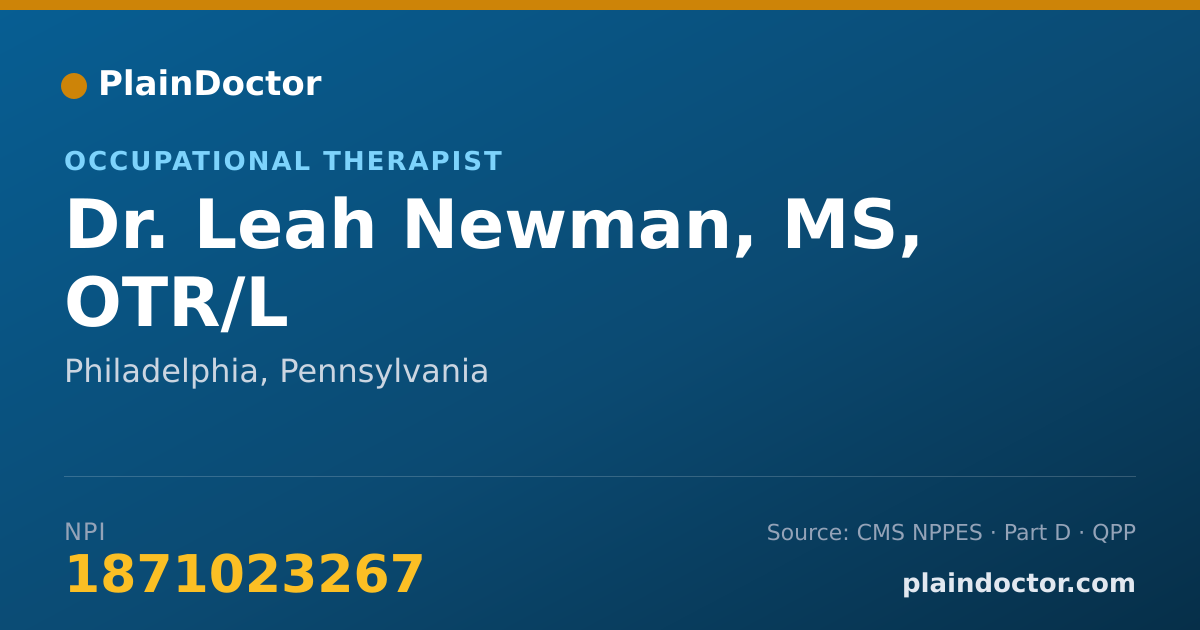 Shareable card for Leah Newman, MS, OTR/L - Occupational Therapist, Philadelphia, PA