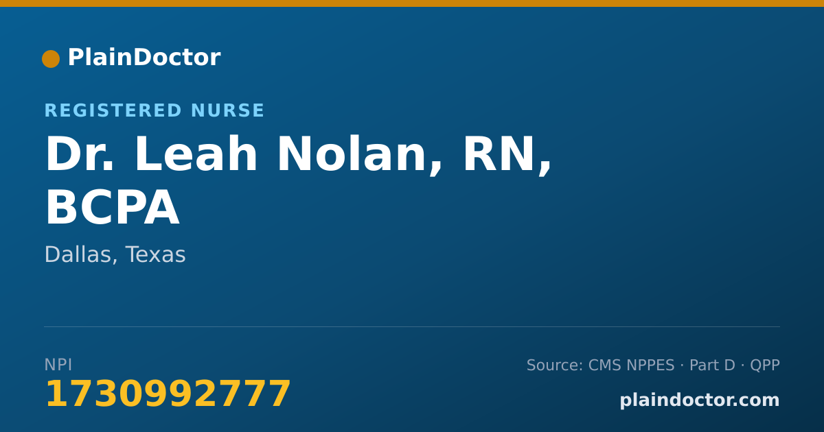 Shareable card for Leah Nolan, RN, BCPA - Registered Nurse, Dallas, TX