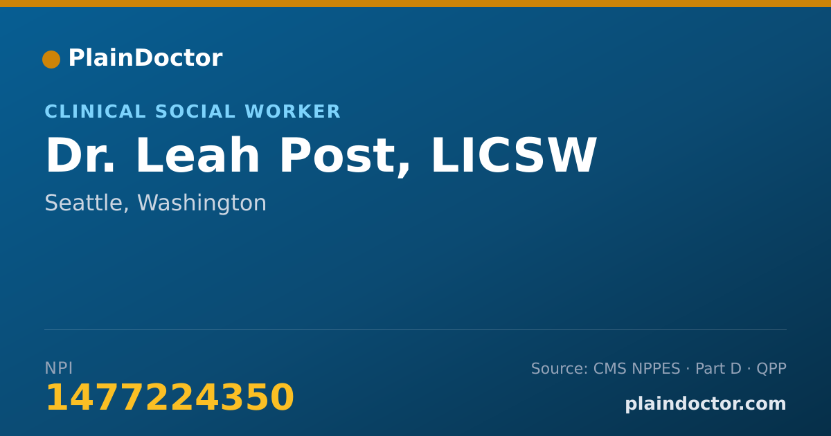 Shareable card for Leah Post, LICSW - Clinical Social Worker, Seattle, WA
