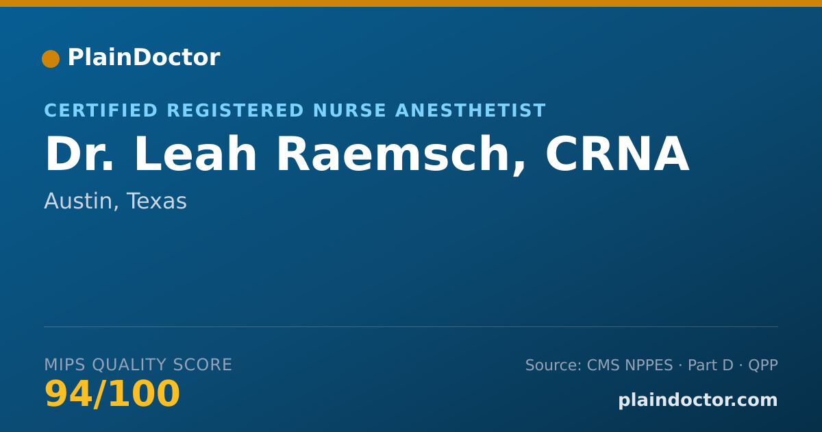 Shareable card for Leah Raemsch, CRNA - Certified Registered Nurse Anesthetist, Austin, TX