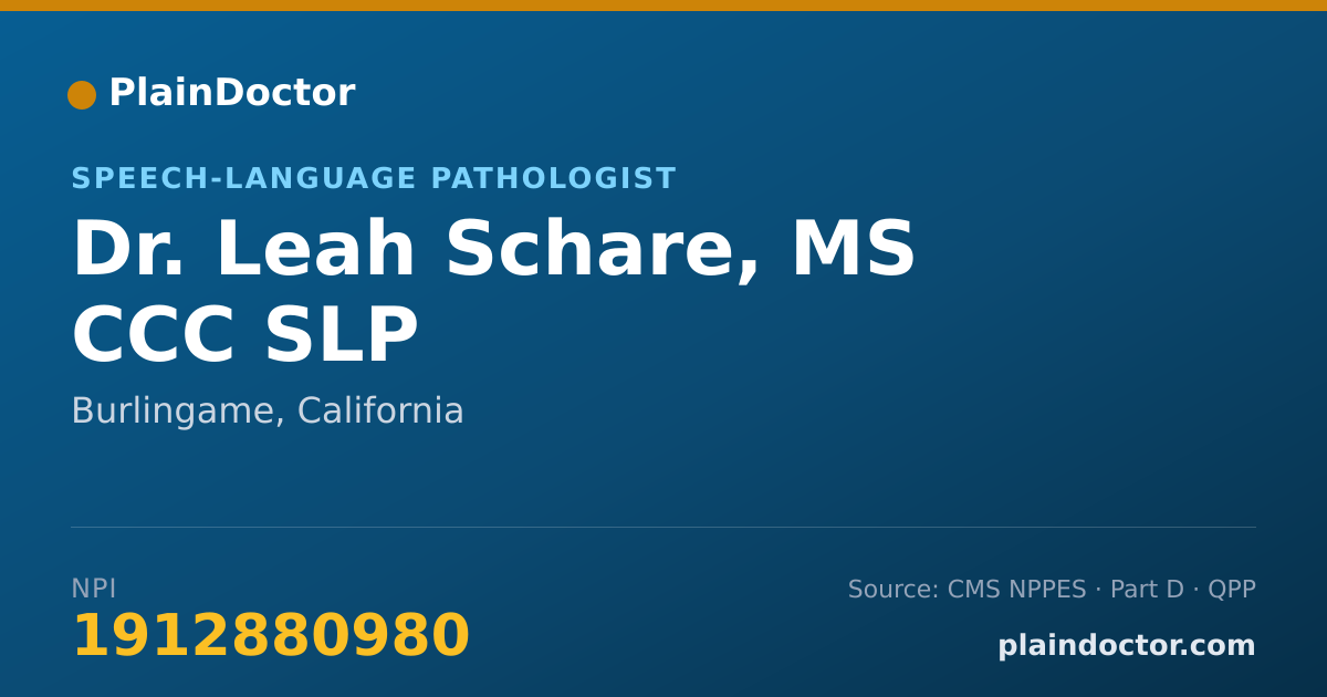 Shareable card for Leah Schare, MS CCC SLP - Speech-Language Pathologist, Burlingame, CA
