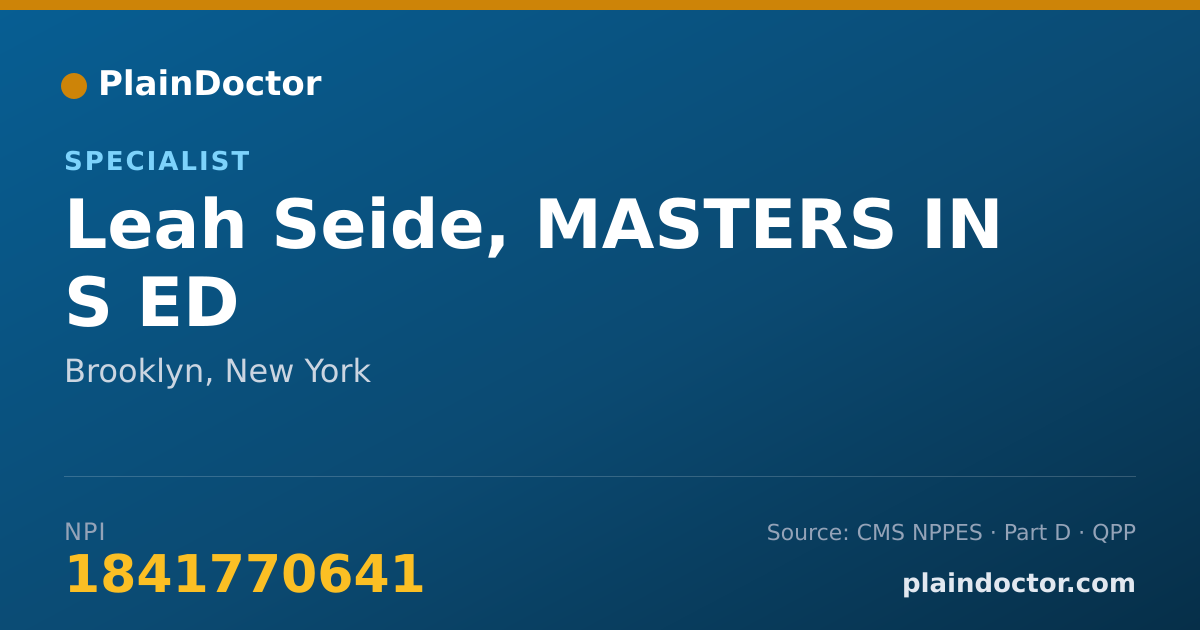 Shareable card for Leah Seide, MASTERS IN S ED - Specialist, Brooklyn, NY
