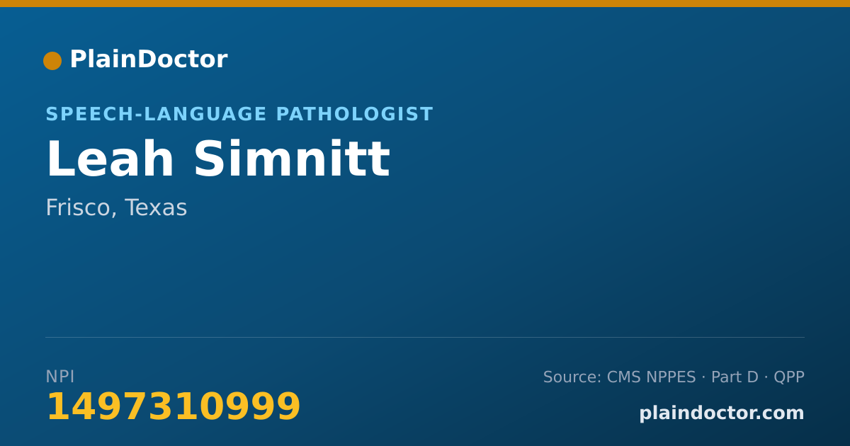 Shareable card for Leah Simnitt - Speech-Language Pathologist, Frisco, TX