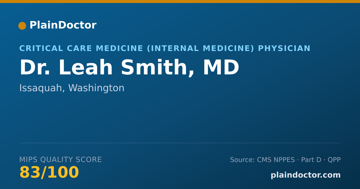 Shareable card for Leah Smith, MD - Critical Care Medicine (Internal Medicine) Physician, Issaquah, WA
