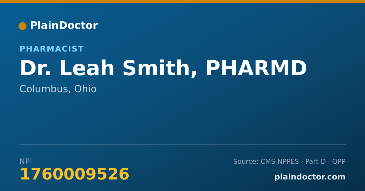 Shareable card for Leah Smith, PHARMD - Pharmacist, Columbus, OH