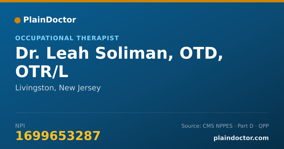 Shareable card for Leah Soliman, OTD, OTR/L - Occupational Therapist, Livingston, NJ