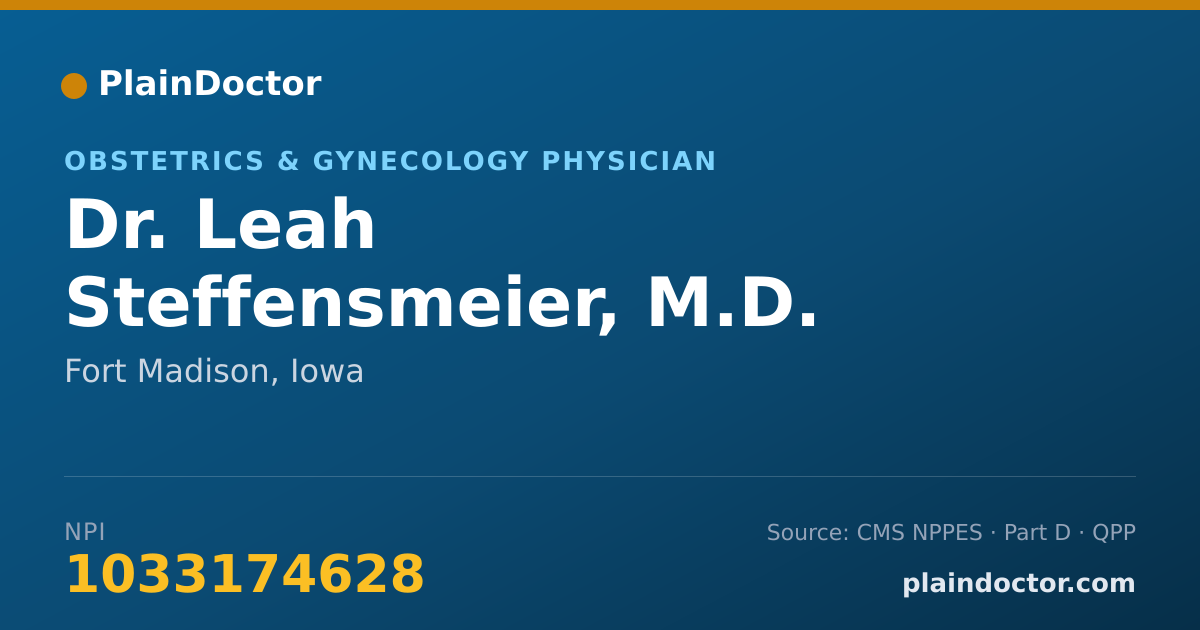 Shareable card for Leah Steffensmeier, M.D. - Obstetrics & Gynecology Physician, Fort Madison, IA