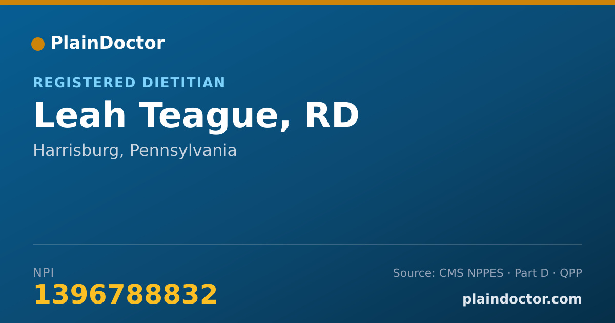 Shareable card for Leah Teague, RD - Registered Dietitian, Harrisburg, PA