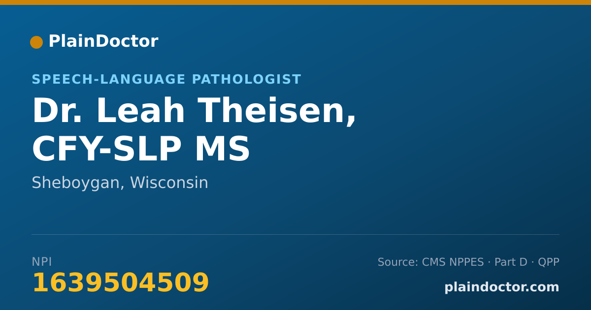 Shareable card for Leah Theisen, CFY-SLP MS - Speech-Language Pathologist, Sheboygan, WI