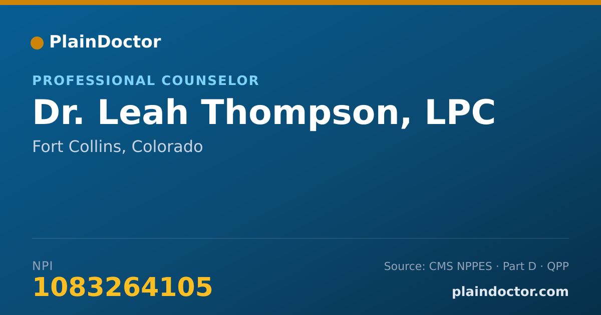 Shareable card for Leah Thompson, LPC - Professional Counselor, Fort Collins, CO
