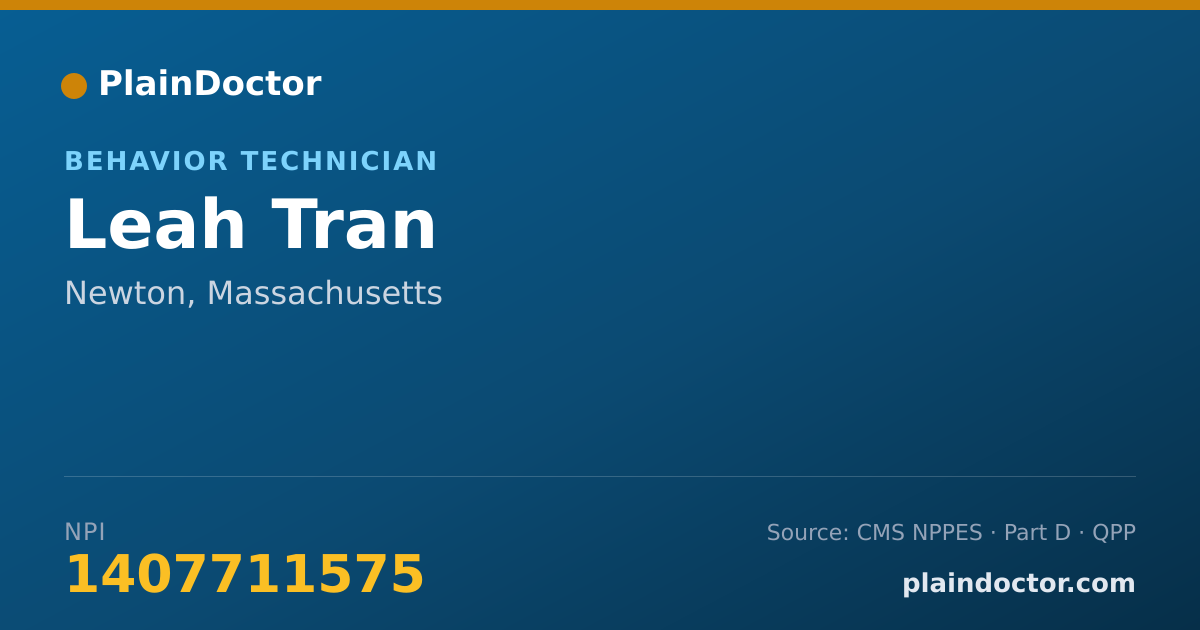 Shareable card for Leah Tran - Behavior Technician, Newton, MA