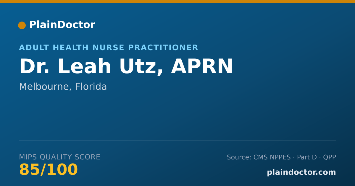 Shareable card for Leah Utz, APRN - Adult Health Nurse Practitioner, Melbourne, FL