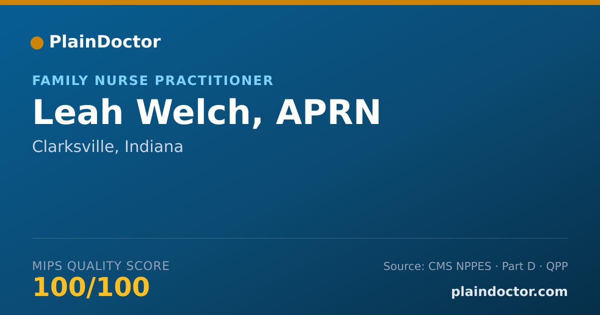 Shareable card for Leah Welch, APRN - Family Nurse Practitioner, Clarksville, IN